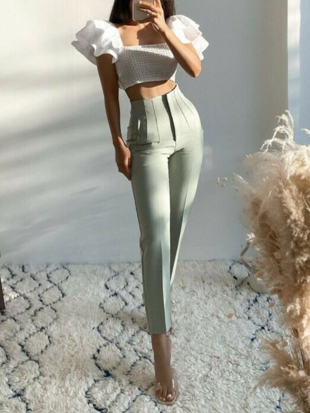 ZARA WOMAN NWT HIGH-WAISTED PANTS MINT Green NEW 7901/432 1478/232 M